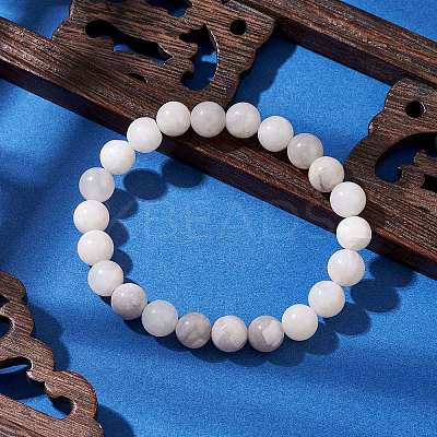 Round Natural Dendritic Agate Beaded Stretch Bracelets for Women BJEW-JB11045-02-1