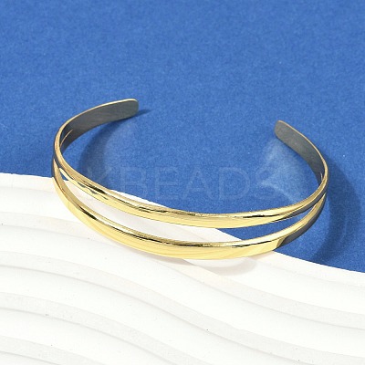 Hollow Out 304 Stainless Steel Cuff Bangles for Women BJEW-Z097-04G-1