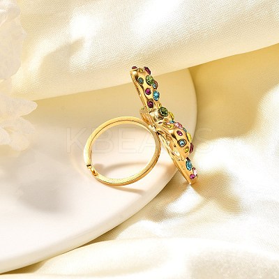 Bowknot 304 Stainless Steel Rhinestone Cuff Rings for Women RJEW-A058-01C-G-1