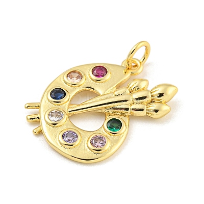 Rack Plating Brass Pave Colorful Cubic Zirconia Pendants KK-Z048-05G-1