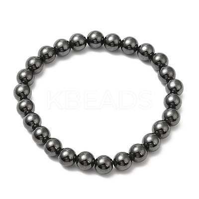 Synthetic Magnetic Hematite Round Beaded Stretch Bracelets BJEW-E080-02A-1