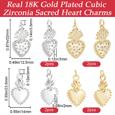 8Pcs 4 Style Rack Plating Brass Micro Pave Cubic Zirconia Pendants KK-BBC0012-99-1