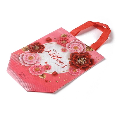 Mother's Day Theme Printed Flower Non-Woven Reusable Folding Gift Bags with Handle LS-ABAG-F009-C01-1