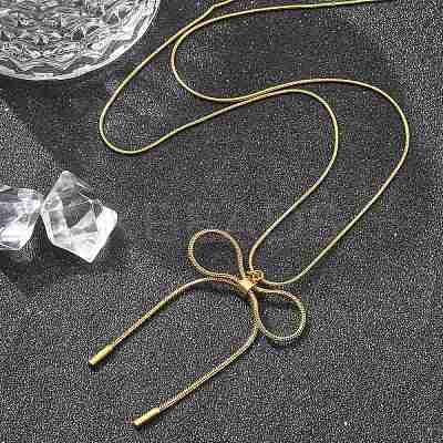 PVD Vacuum Plating 304 Stainless Steel Bowknot Pendant Round Snake Chain Necklaces for Women NJEW-Z044-10G-1