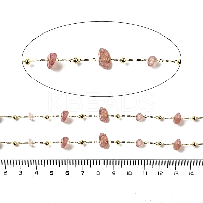 Handmade Natural Strawberry Quartze Chip Beaded Chains CHC-F020-09G-13-1