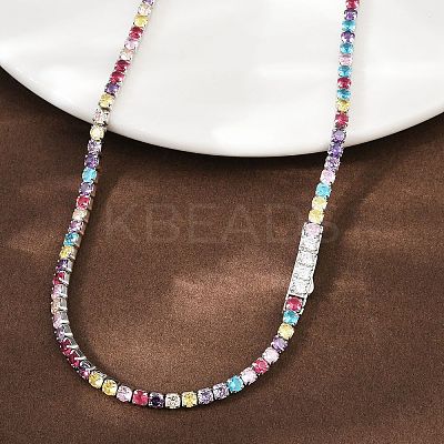 925 Sterling Silver Pave Colorful Cubic Zirconia Tennis Necklaces for Women NJEW-C096-01B-P01-1