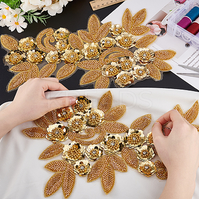 Flower Paillette Glass Seed Beaded Embroidery Cloth Sew on Appliques PATC-WH0008-127-1