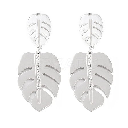 Monstera Leaf 304 Stainless Steel Dangle Earrings EJEW-L283-104P-1