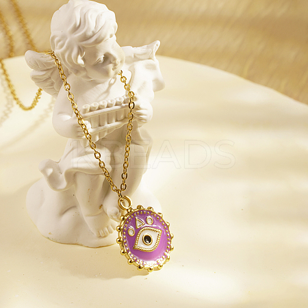 Stylish 304 Stainless Steel Enamel Evil Eye Pendant Necklace for Women's Daily Wear ZP5977-1-1