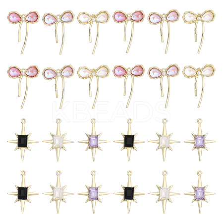 24Pcs 6 Styles Alloy Resin Pendants & Alloy Glass Pendants FIND-CA0007-40-1