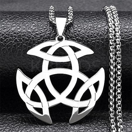 201 Stainless Steel Viking Triquetra Knot Pendant Necklaces LS-NJEW-H065-06P-1