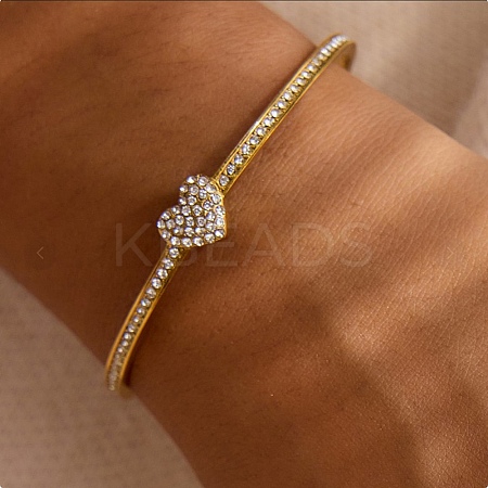 304 Stainless Steel & Rhinestone Cuff Bangles for Women BJEW-D464-01G-1