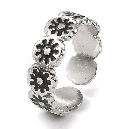 Flower 304 Stainless Steel Enamel Open Cuff Rings for Women RJEW-F166-31P-01-1