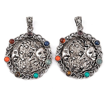 Chakra Natural Tiger Eye & Natural Lapis Lazuli & Natural Carnelian & Synthetic Turquoise & Glass Pendants G-NH0025-01AS-1