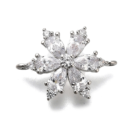 Brass Clear Cubic Zirconia Snowflake Connector Charms KK-Q048-19P-1