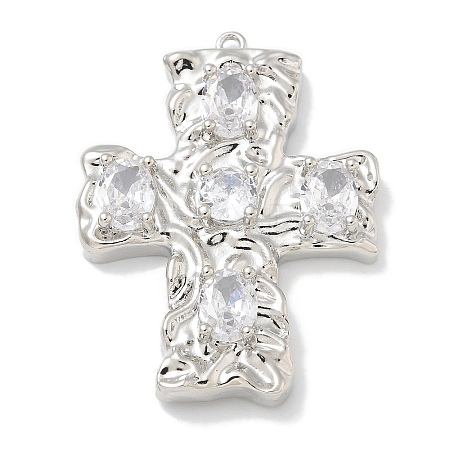 Rack Plating Brass Micro Pave Cubic Zirconia Pendants KK-L224-014P-1