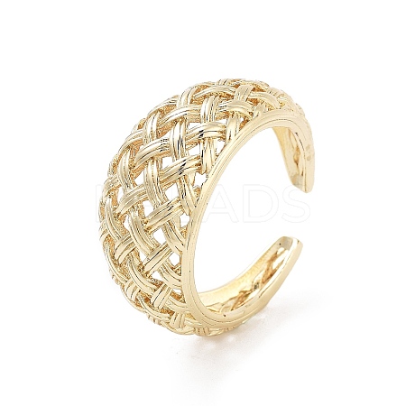 Hollow Tartan Cell Brass Open Cuff Ring for Women RJEW-Z055-05G-02-1