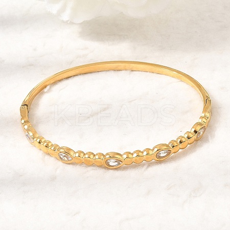 304 Stainless Steel Pave Clear Cubic Zirconia Teardrop Hinged Cuff Bangles for Women SA-CBAF851-06G-1