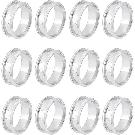 12Pcs Stainless Steel Grooved Finger Ring Settings STAS-UN0038-94B-1