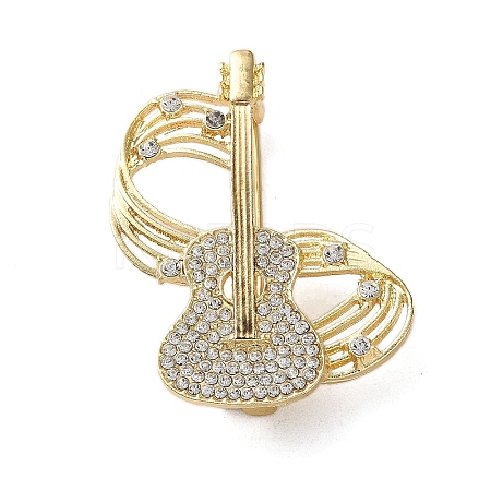 Guitar & Musical Note Crystal Rhinestone Brooch JEWB-G040-05G-1