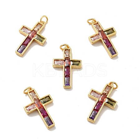 Cross Brass Micro Pave Colorful Cubic Zirconia Pendants KK-G419-29G-1