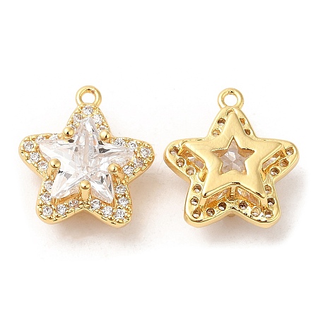 Brass and Clear Cubic Zirconia Pendants ZIRC-Q202-06G-1