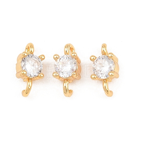 Brass Pave Clear Cubic Zirconia Flat Round Connector Charms KK-H538-21B-G-1
