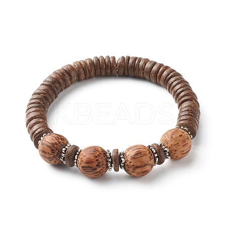 Natural Coconut Wood Beads Stretch Bracelets BJEW-JB06643-1
