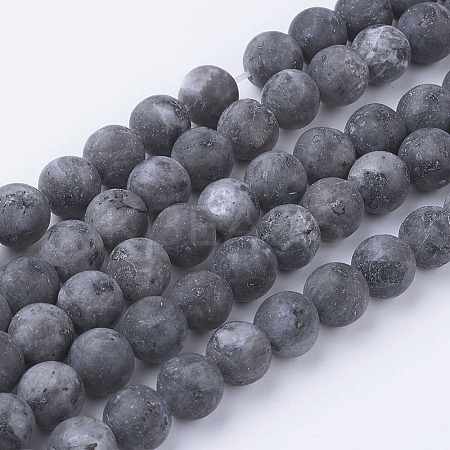 Natural Black Larvikite Bead Strands G-G735-57F-8mm-1