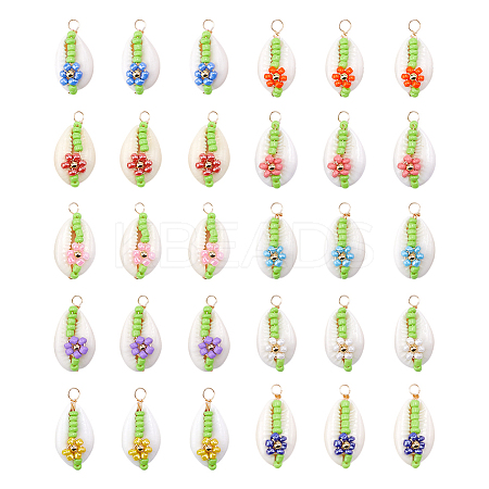 30Pcs 10 Colors Natural Cowrie Shell Pendants PALLOY-GO00047-1