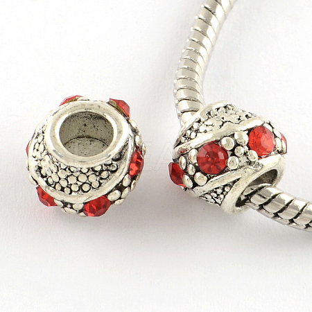 Barrel Antique Silver Plated Metal Alloy Rhinestone European Beads ALRI-Q228-02A-1