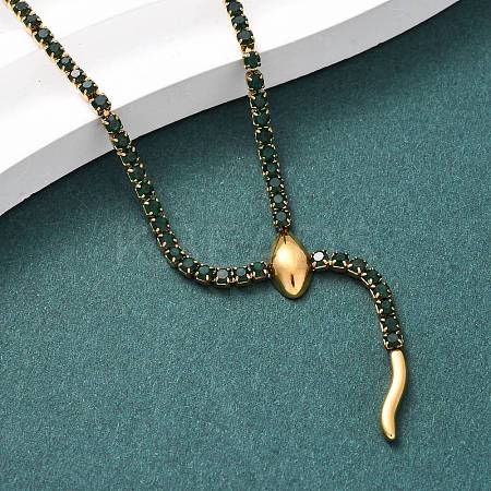 304 Stainless Steel Emerald Rhinestone Cup Chain Snake Tennis Necklaces for Women LS-NJEW-A051-02G-1