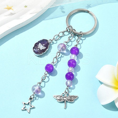 Glass & Alloy & Natural Amethyst Keychain KEYC-YW00146-01-1