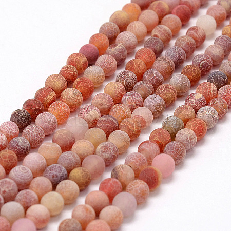 Frosted Natural Agate Beads Strands G-F367-8mm-03-1