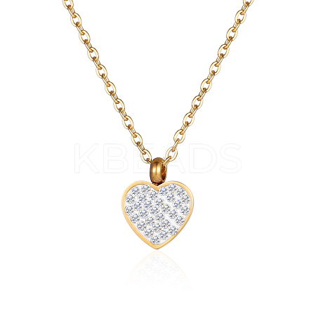 304 Stainless Steel Heart Pendant Necklaces with Crystal Rhinestone for Women GE0081-3-1