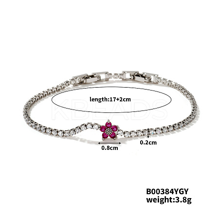 Chic Minimalist Flower Brass Rhinestone Link Chain Bracelets BO9570-1-1