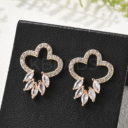 Flower Brass Micro Pave Clear Cubic Zirconia Stud Earrings for Women EJEW-G428-18G-02-1