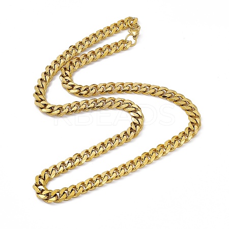 PVD Vacuum Plating 201 Stainless Steel Cuban Link Chain Necklace with 304 Stainless Steel Clasps for Men Women NJEW-M194-01C-G-1