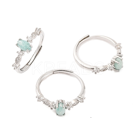 Horse Eye Natural Amazonite Adjustable Rings RJEW-Q817-02P-03-1