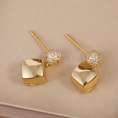 Elegant Brass Pave Clear Cubic Zirconia Stud Earrings OC6724-1
