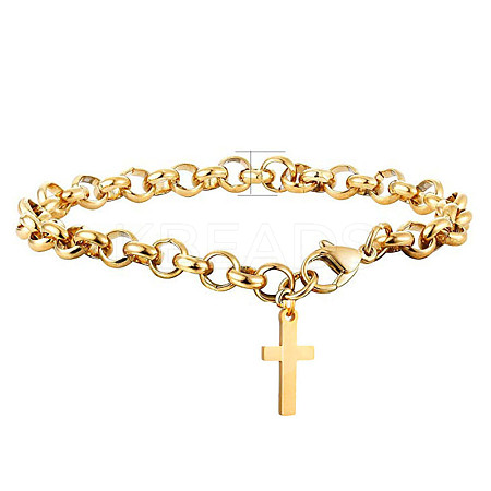 Stainless Steel Cross Charm Bracelet with Rolo Chains for Easter EAER-PW0001-190A-1
