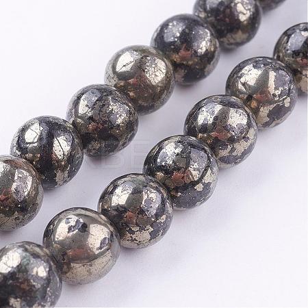 Natural Pyrite Beads Strands G-P303-01-8mm-8-1
