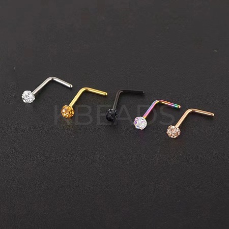 304 Stainless Steel Rhinestone Round Ball L-Shaped Nose Rings WGE5A2F-11-1
