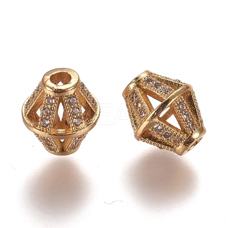 Hollow Brass Micro Pave Clear Cubic Zirconia Beads ZIRC-L075-65A-G-1