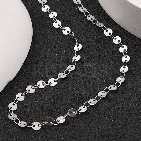 Anti-Tarnish 304 Stainless Steel Flat Sequin Chain Necklaces for Women NJEW-K255-28P-1