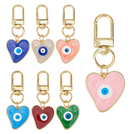 7Pcs 7 Colors Heart with Evil Eye Alloy Enamel Pendant Decorations HJEW-FH0001-74-1
