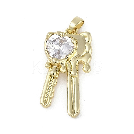 Brass Micro Pave Clear Cubic Zirconia Pendants KK-Z078-33G-1