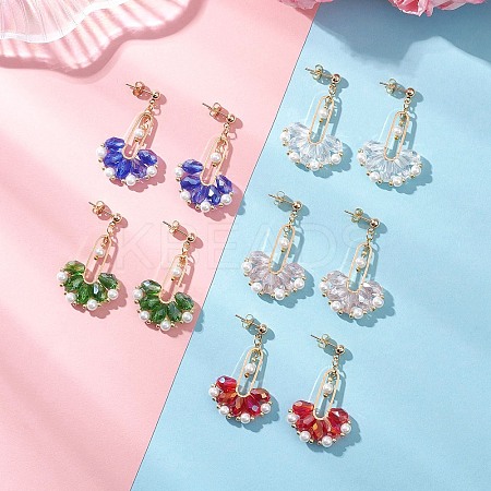 Fan Glass Dangle Stud Earrings EJEW-MZ00674-1