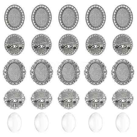 10Pcs 2 Styles Vintage Alloy Brooch Cabochon Bezel Settings FIND-FS0004-64-1