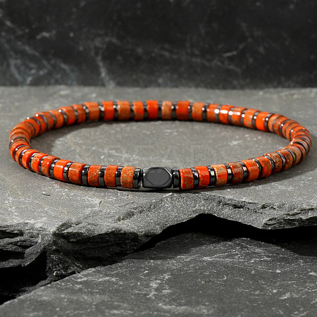 Dyed Natural Imperial Jasper & Synthetic Non-magnetic Hematite Beads Stretch Bracelets for Men EG0676-5-1